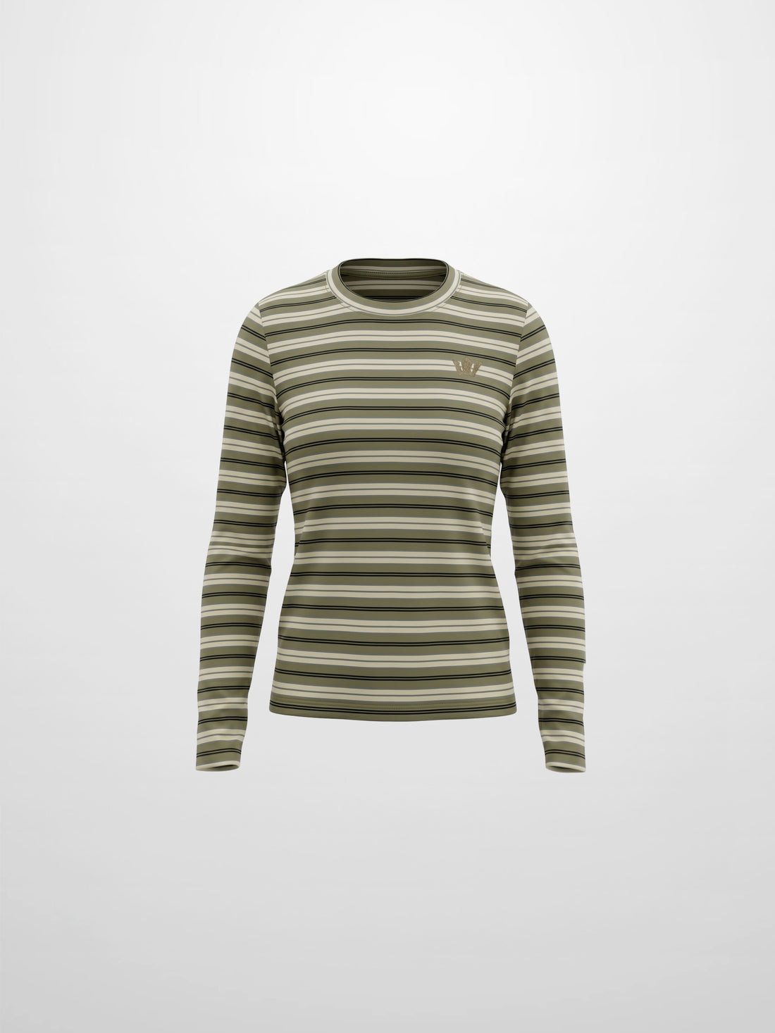 Embroidered Crown Striped Tee-Olive Stripe