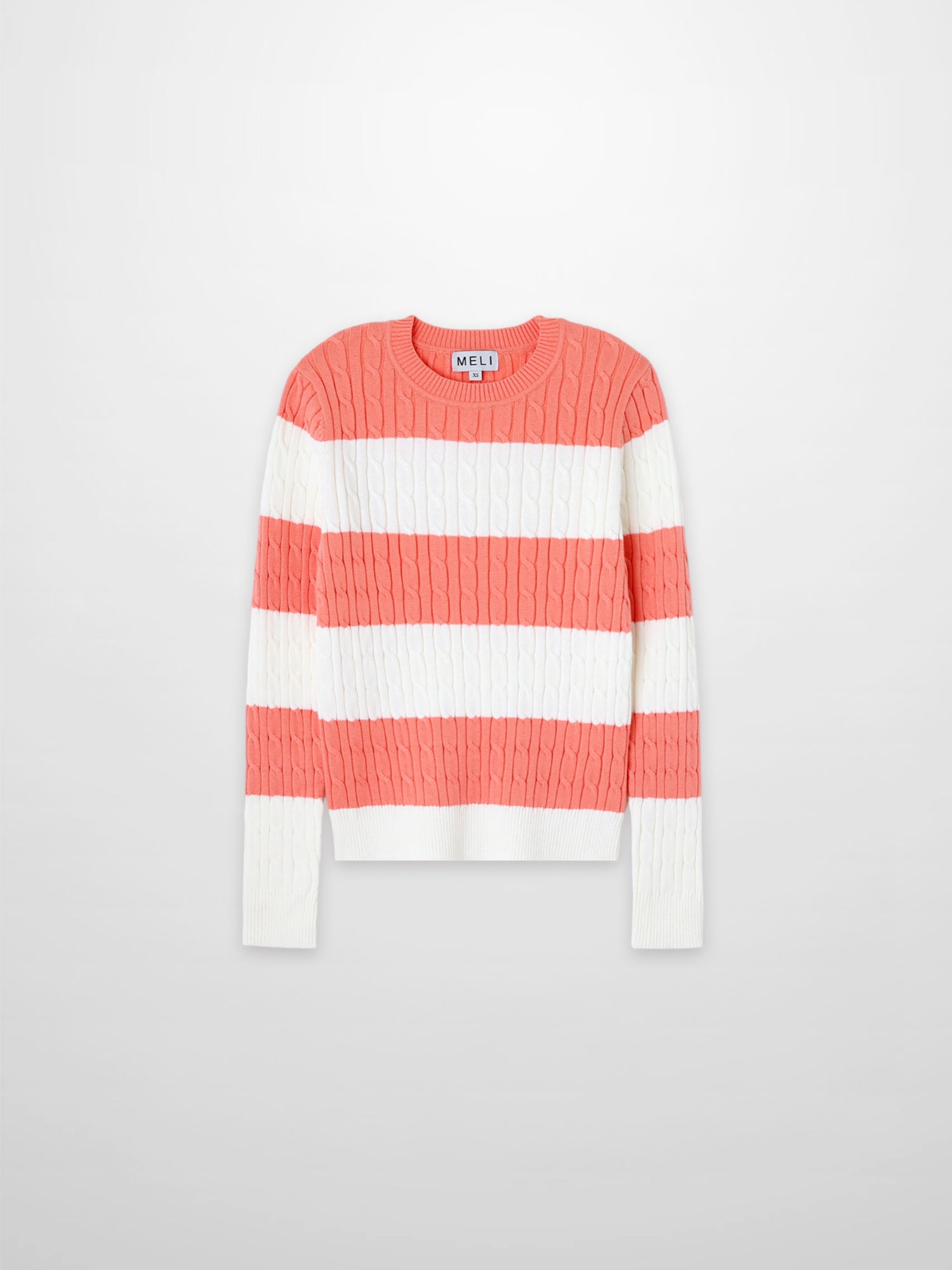 Striped Cable Sweater-Coral/White