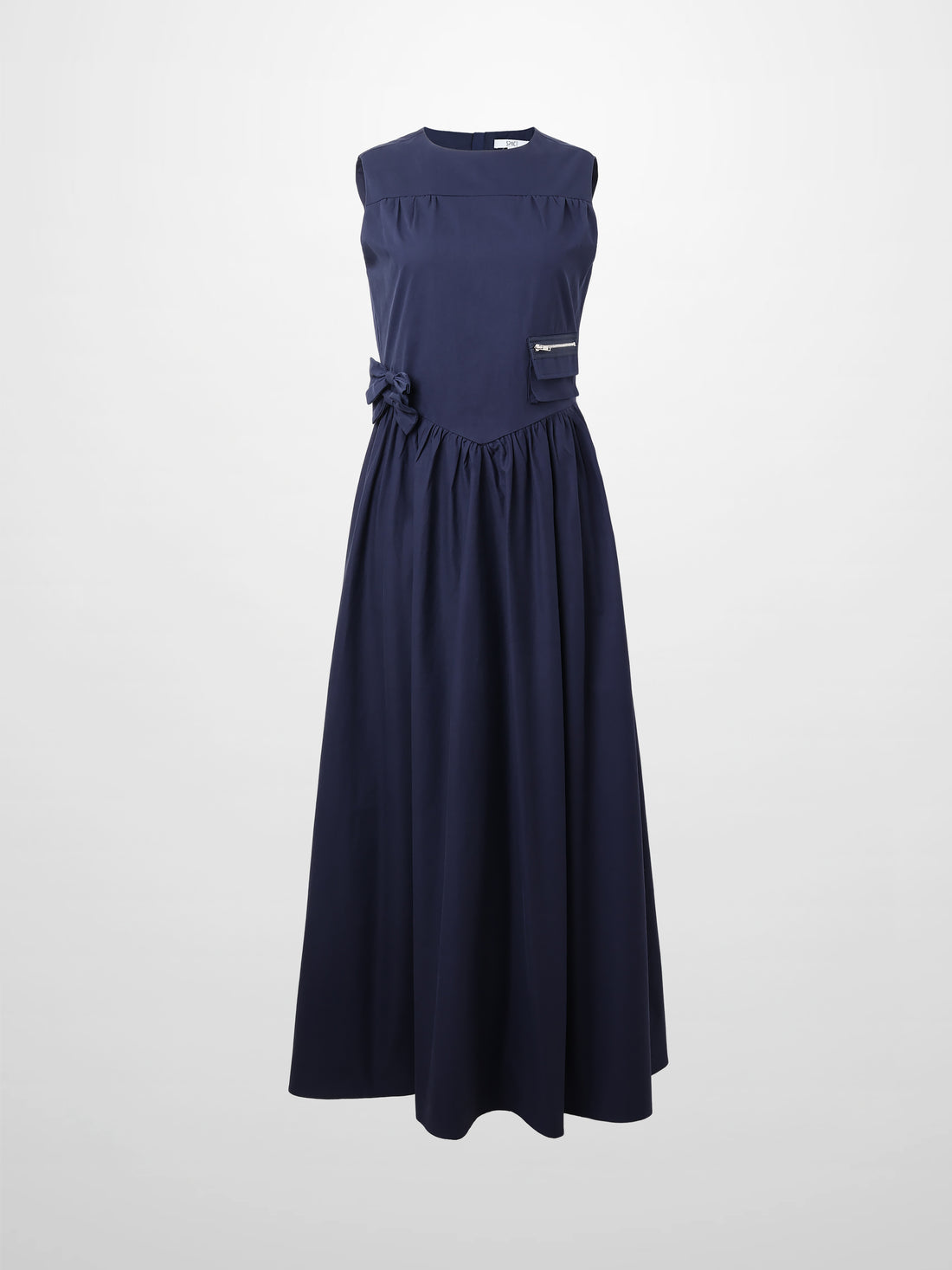 V Gathered Waist Jumper-Navy