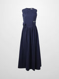 V Gathered Waist Jumper-Navy