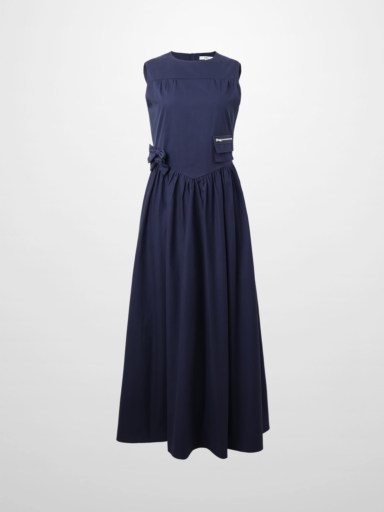 V Gathered Waist Jumper-Navy