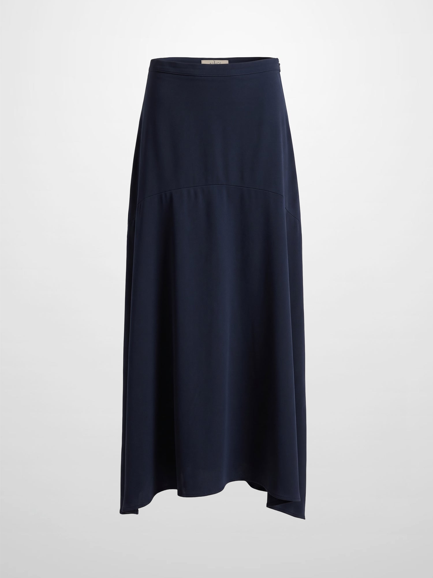 Curved Yoke Faux Satin Skirt - Navy
