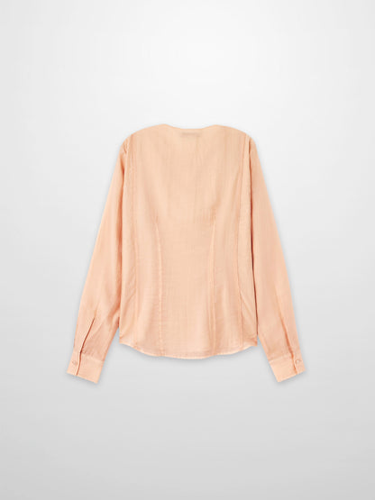 High V Neck Blouse-Oatmeal