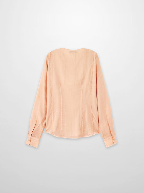 High V Neck Blouse-Oatmeal