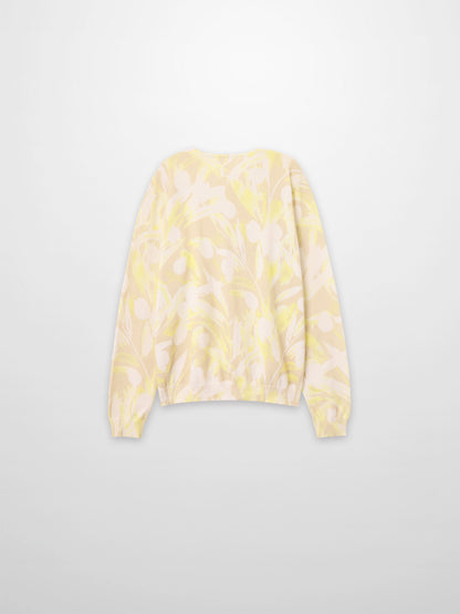 Printed Thin Button-Down Crew Cardigan-Yellow Floral