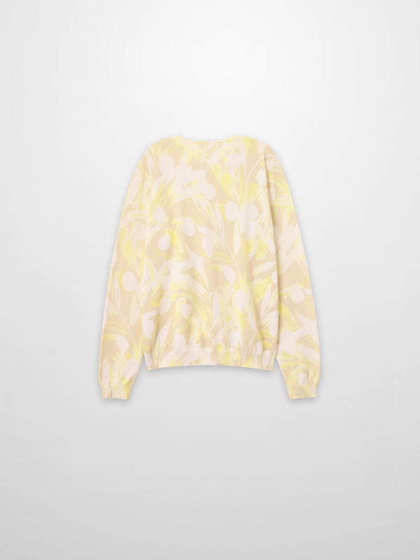 Printed Thin Button-Down Crew Cardigan-Yellow Floral