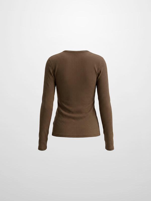 Soft Ribbed High V Tee-Mid Brown