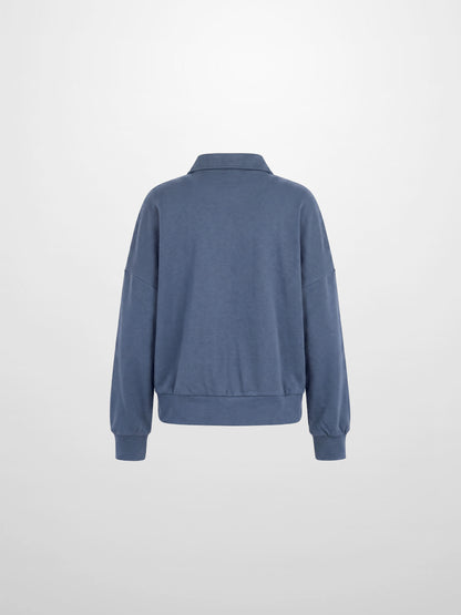 Collared Bomber Tee-Grey Blue