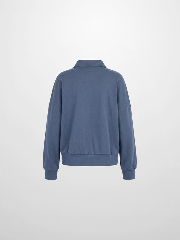 Collared Bomber Tee-Grey Blue