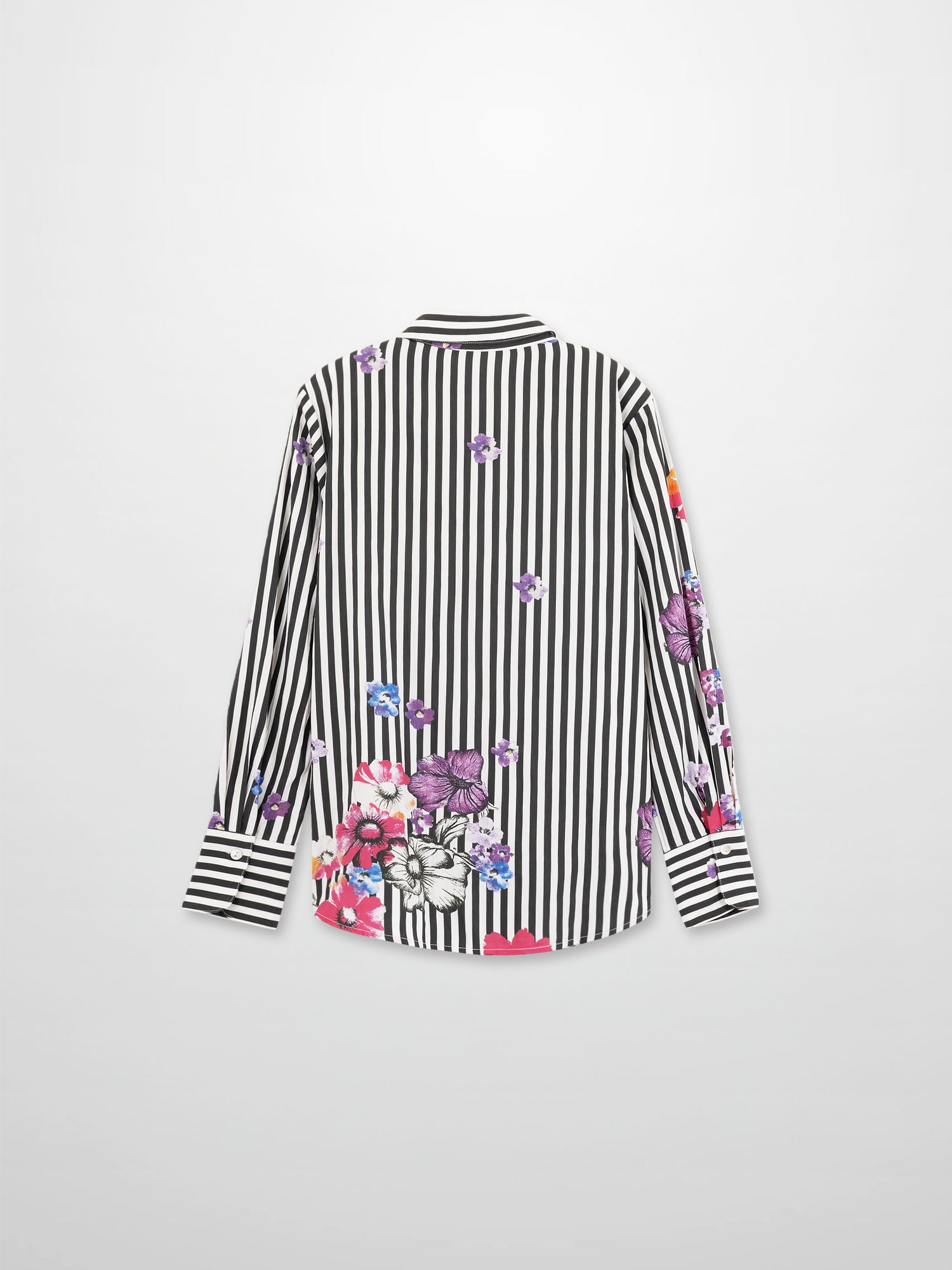 Printed Crinkle Button Down Blouse-Floral Stripe