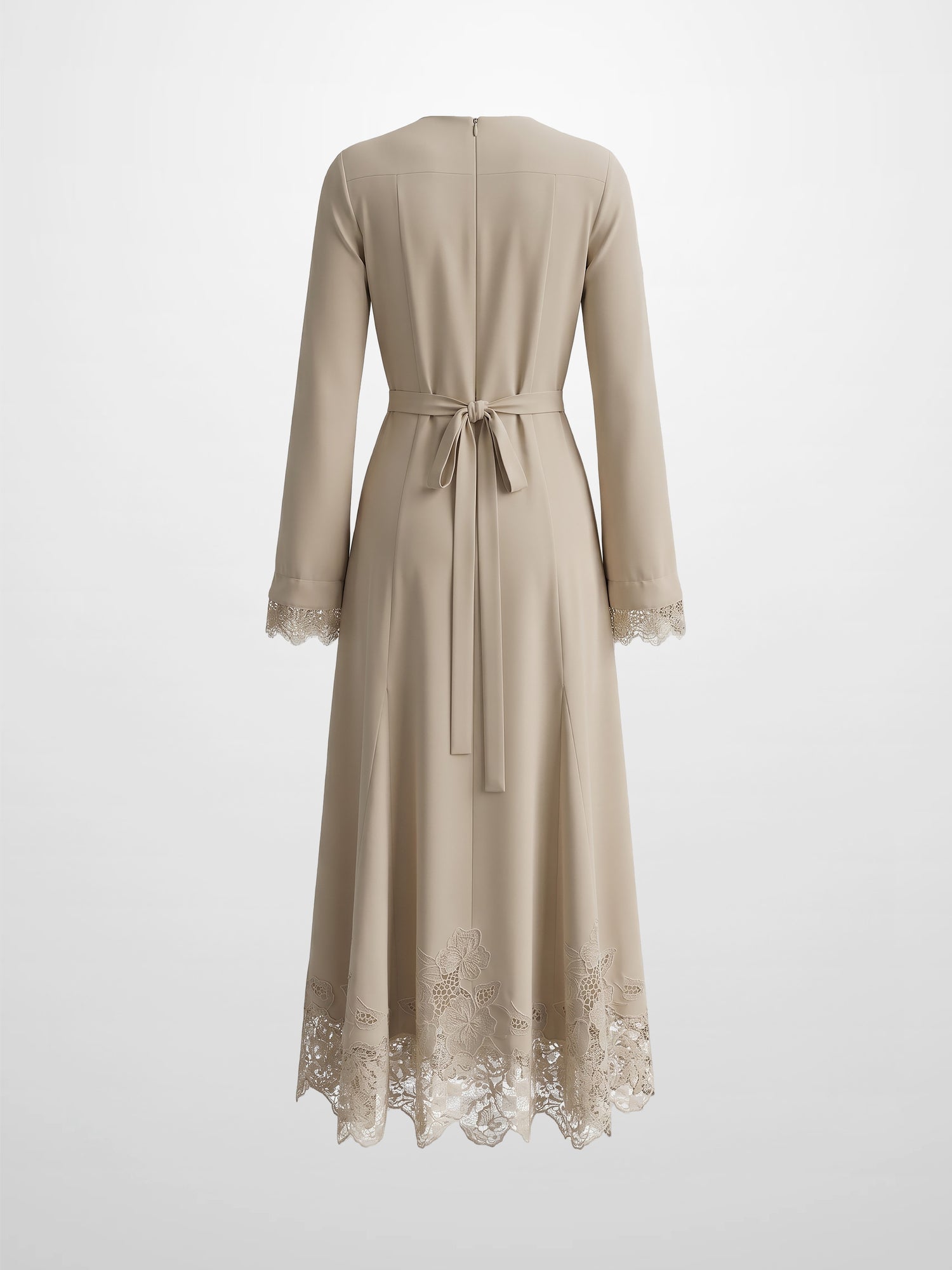 Lace Trim Crepe Dress-Sand