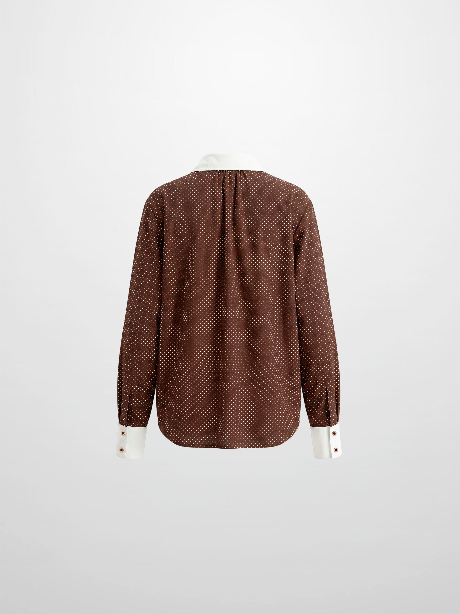 White Collar Mini Dot Shirt-Brown/White
