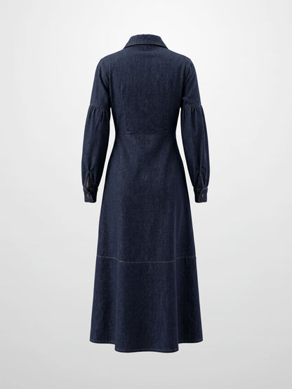 High Waisted Denim Dress - Dark Blue