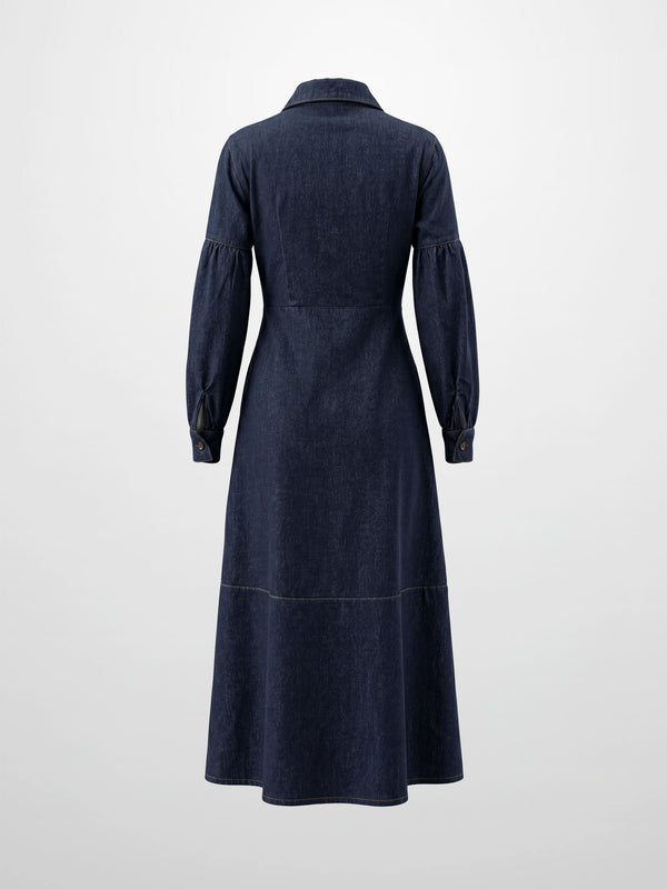 High Waisted Denim Dress - Dark Blue