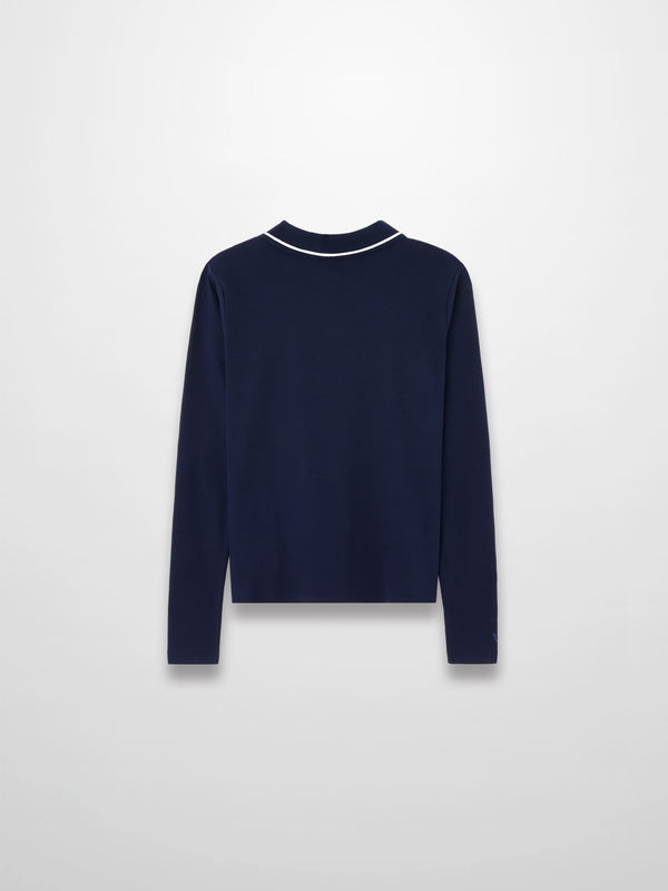 Collared High V T-Shirt-Navy