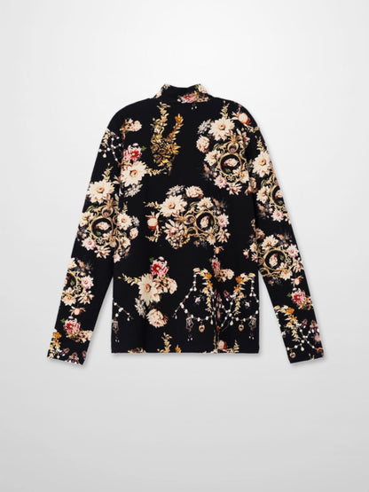 Boxy Printed Modal Turtleneck-Regal Floral