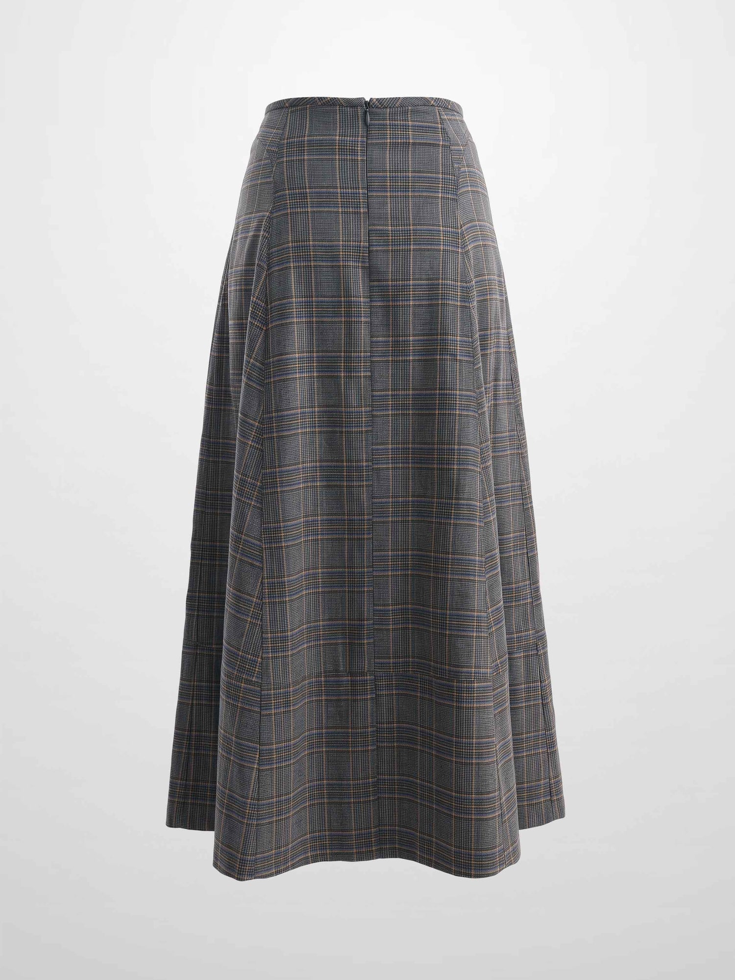 Seamed Flare Skirt - Grey Plaid