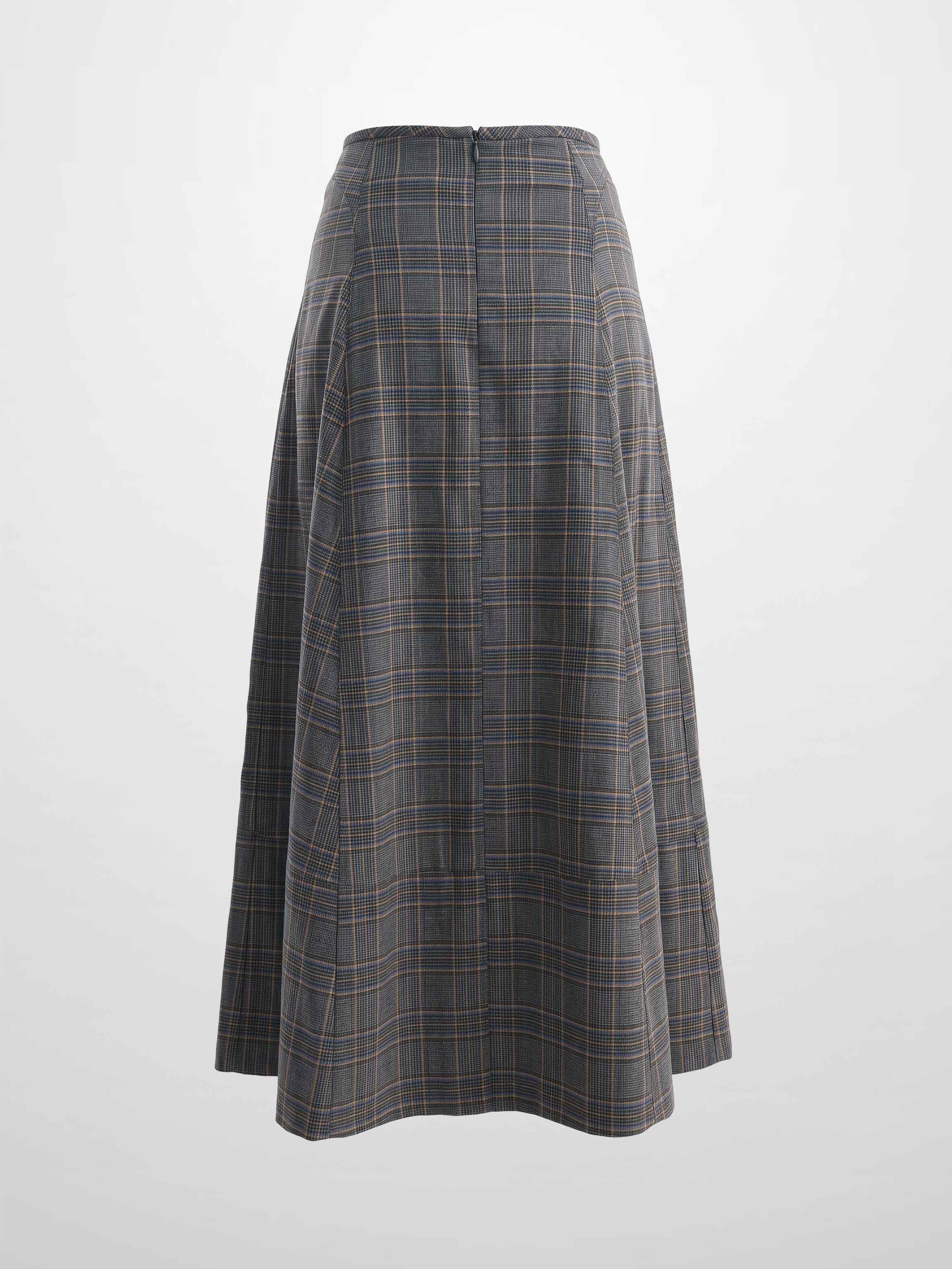 Seamed Flare Skirt - Grey Plaid