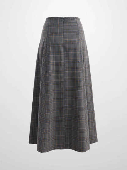 Seamed Flare Skirt - Grey Plaid