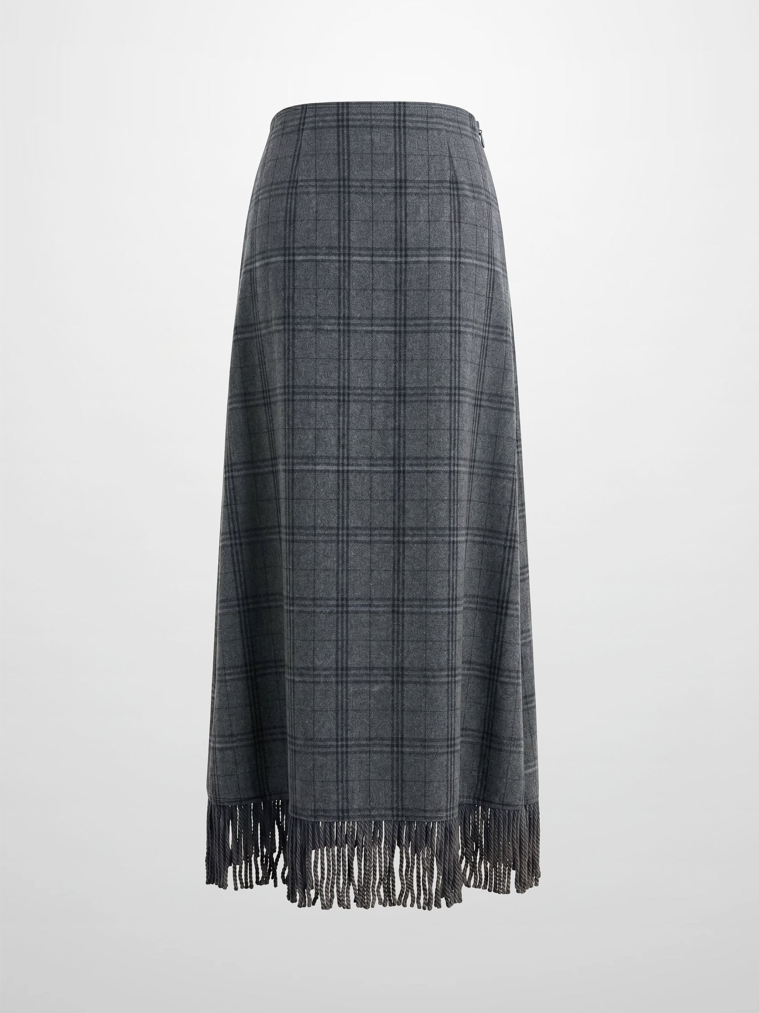 Tassel Mock Wrap Skirt - Grey Plaid