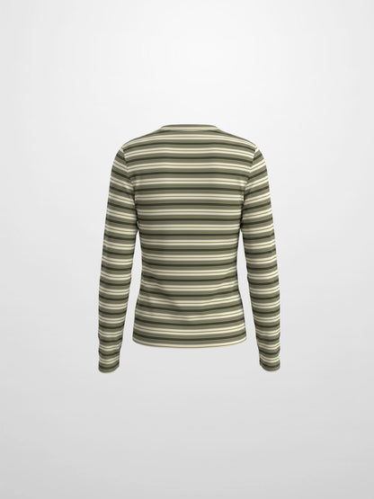 Embroidered Crown Striped Tee-Olive Stripe