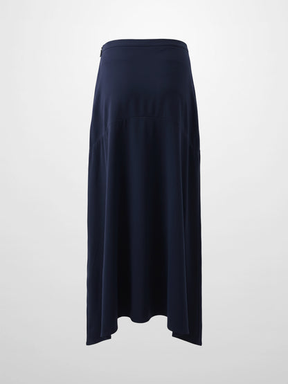 Curved Yoke Faux Satin Skirt - Navy
