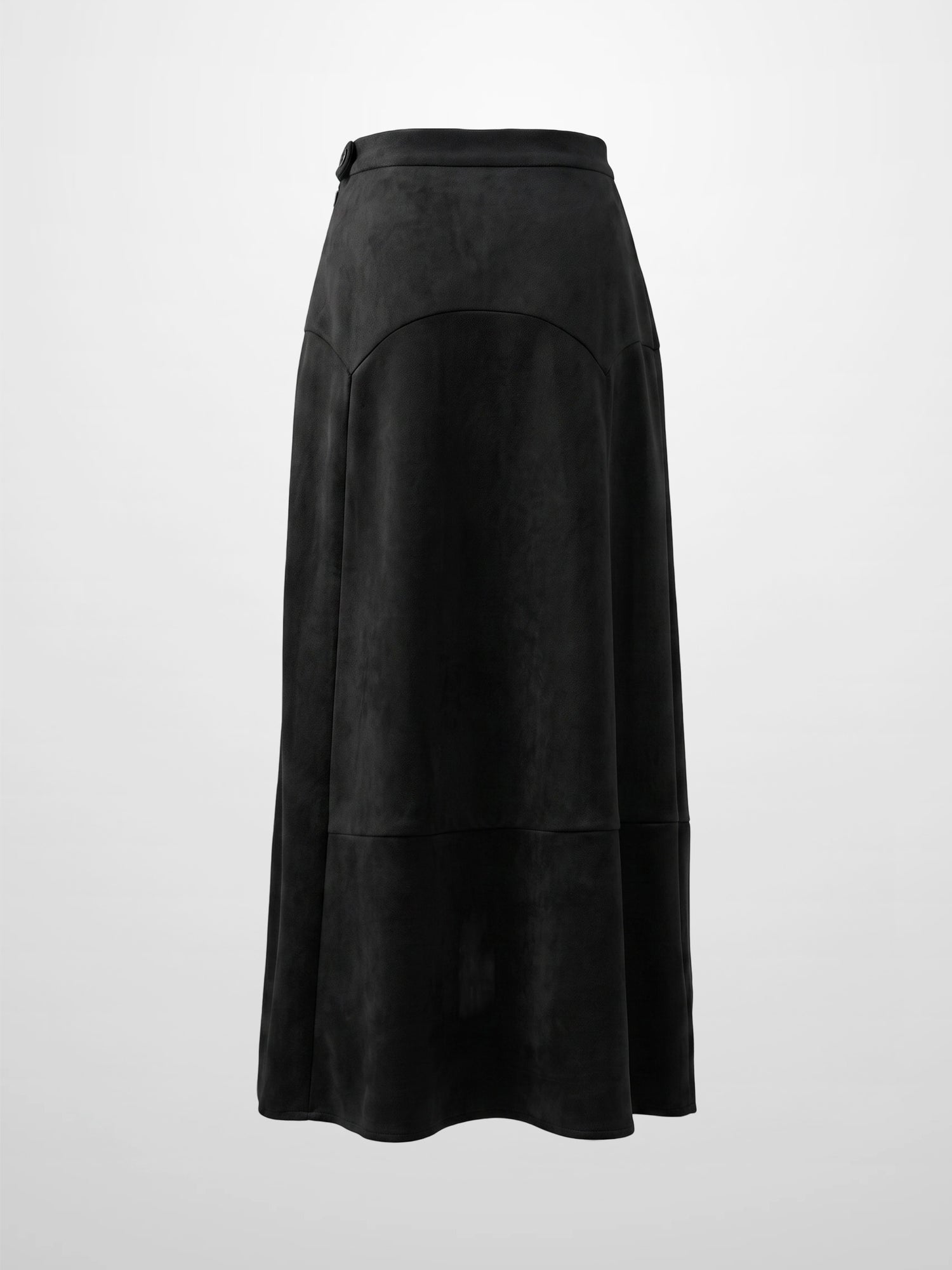 Curved Yoke Faux Suede Skirt - Black