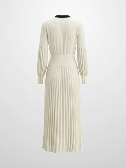Mini Pleat Yoke Dress - Cream