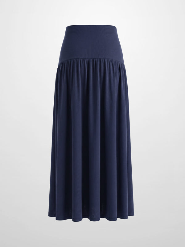 T-Shirt Ribbed Yoke Skirt-Navy