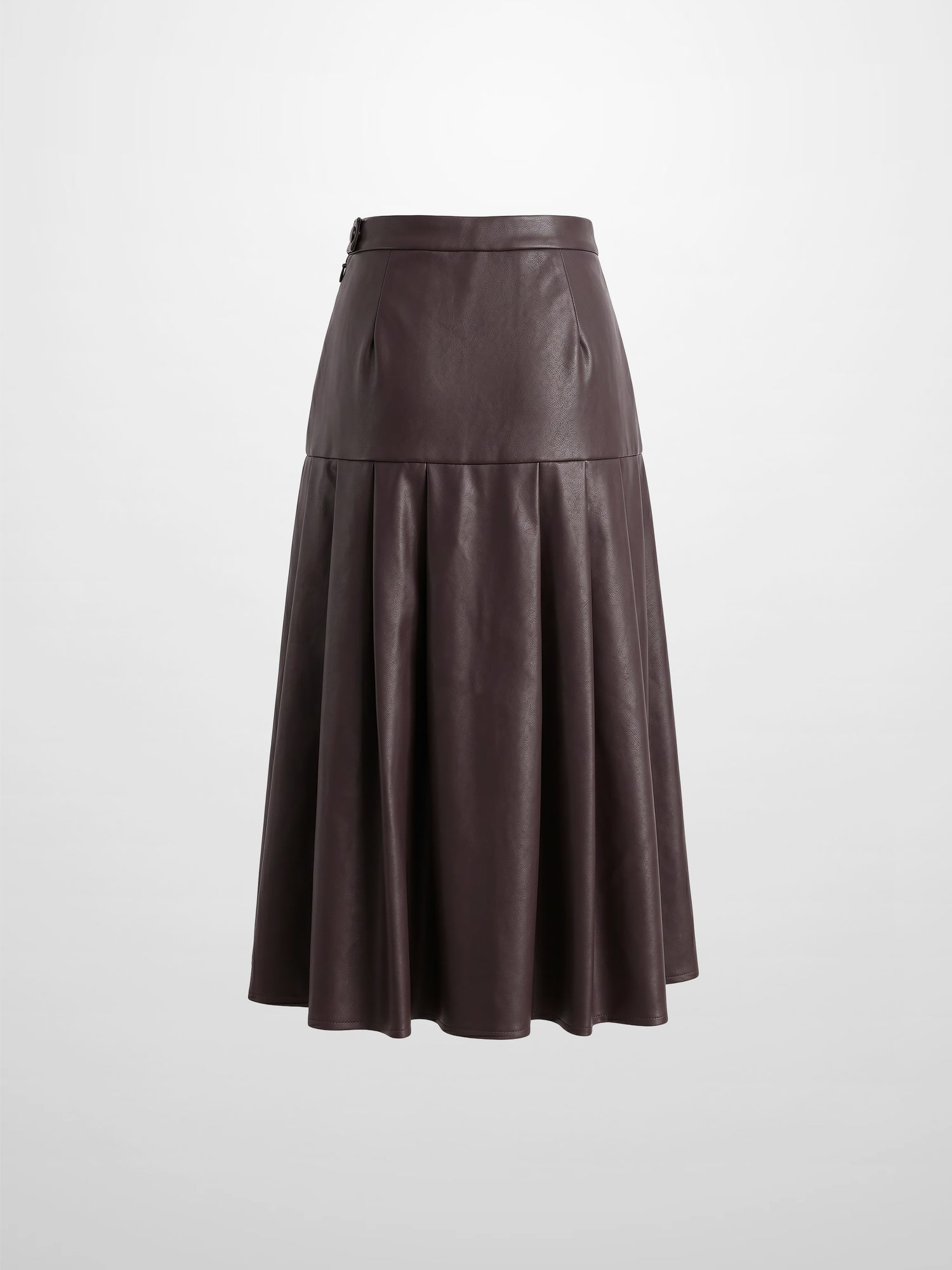 Yoke Faux Leather Pleat Skirt - Brown