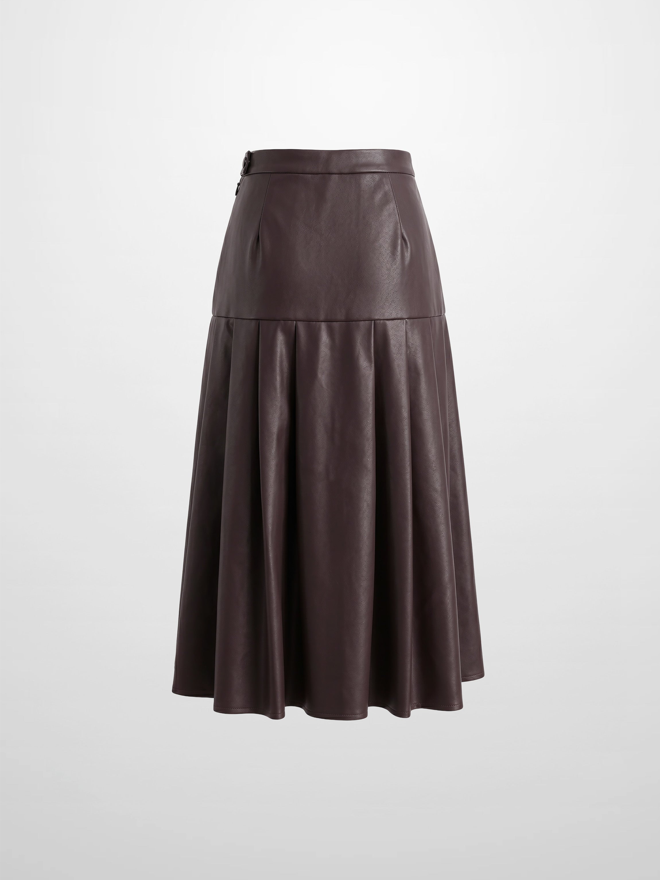 Yoke Faux Leather Pleat Skirt - Brown