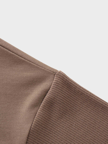 RIBBED BOTTOM T-SHIRT-BROWN