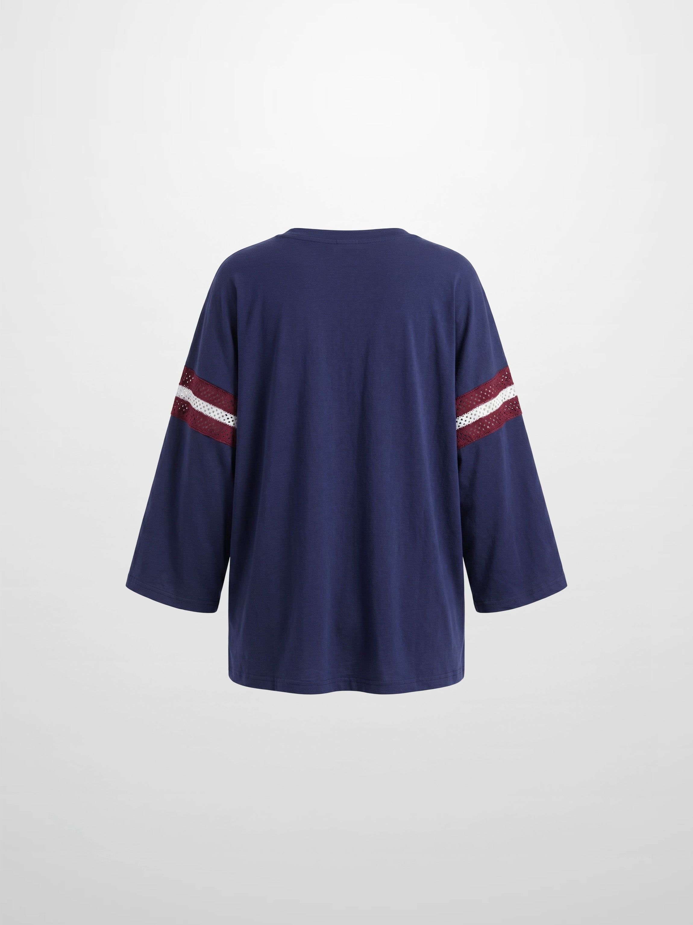 Crochet Stripe Boxy Tee-Blue/Burgundy/White