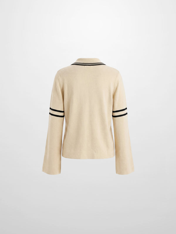 Bell Sleeve Polo-Cream/Black