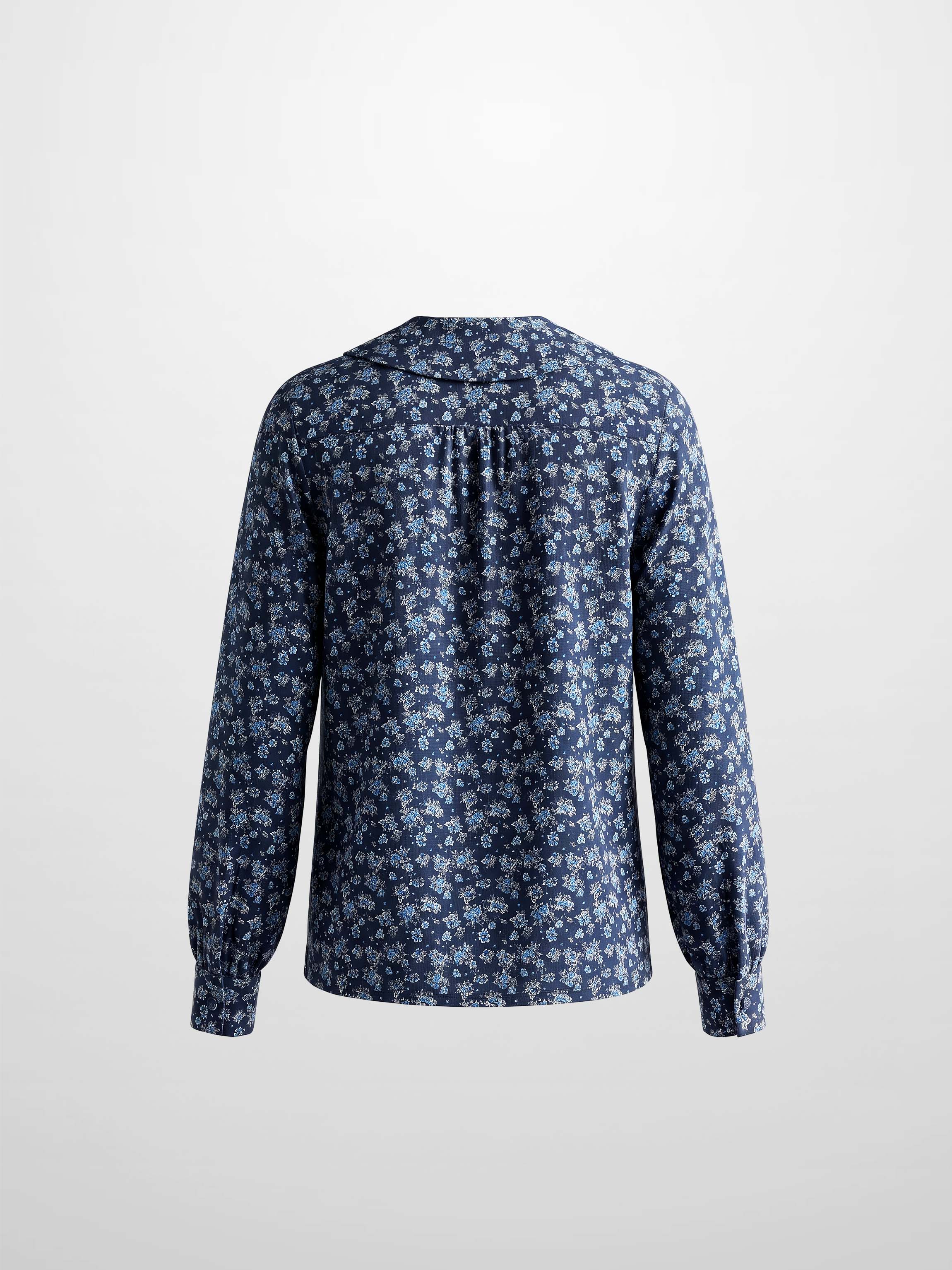 Peter Pan Collar Blouse-Blue Floral