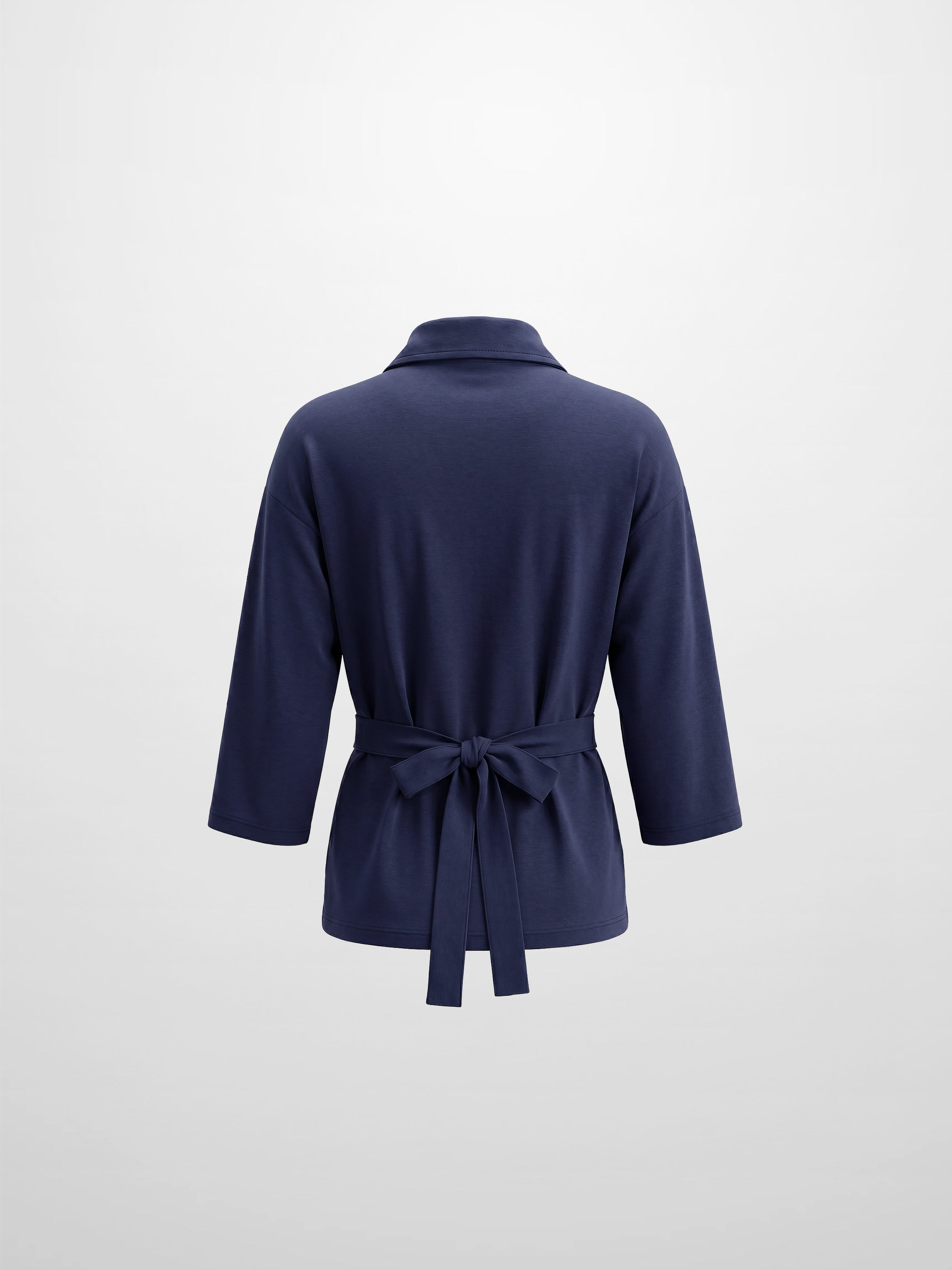 Waist Tie Button Down T-Shirt-Navy