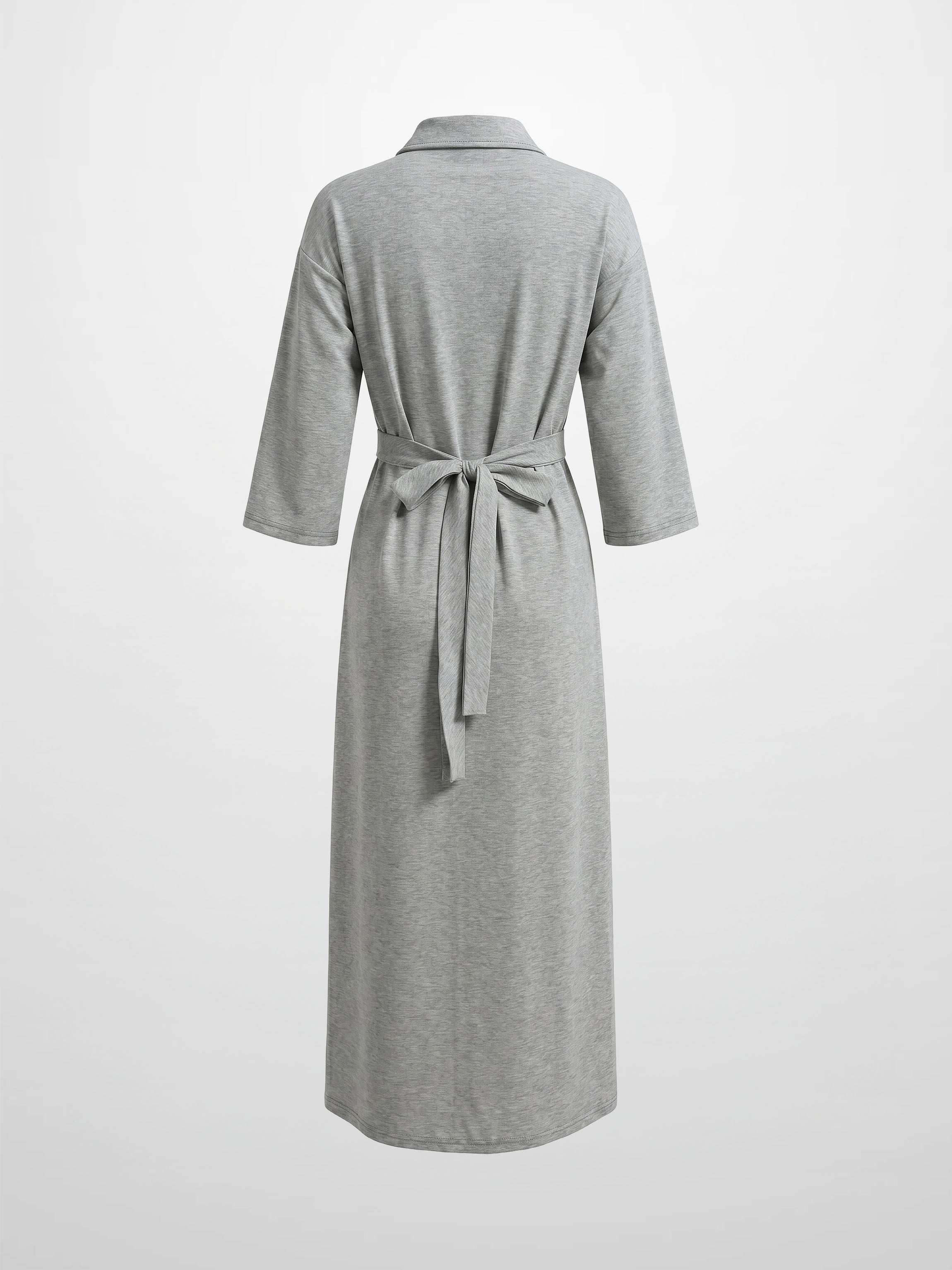 Waist Tie Button Down T-Shirt Dress-Heather Grey