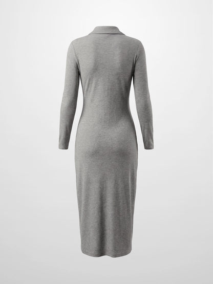 Button Down Ribbed Maxi Dress-Heathered Grey