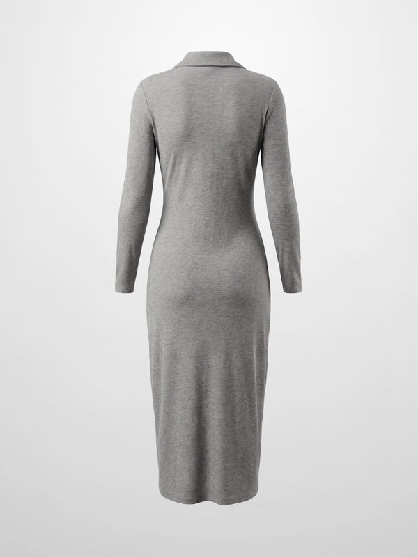 Button Down Ribbed Maxi Dress-Heathered Grey