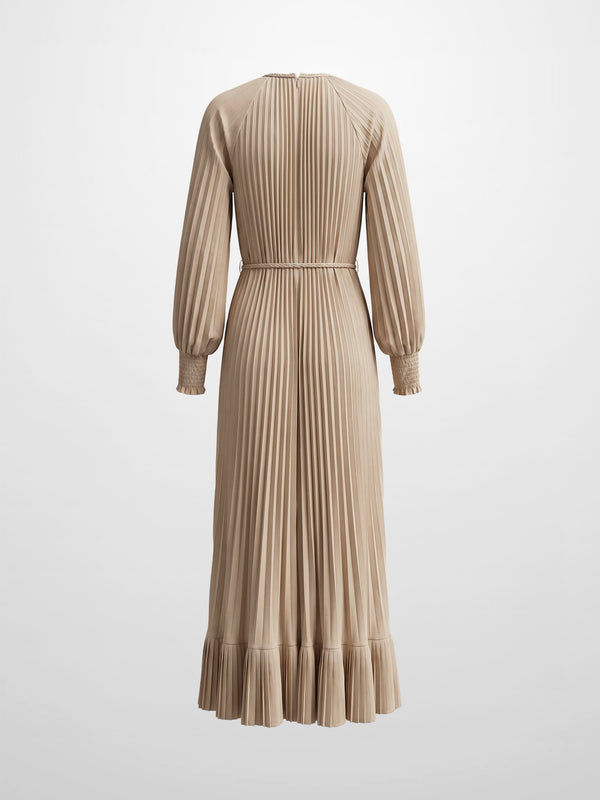 Micro Pleat Dress-Tan