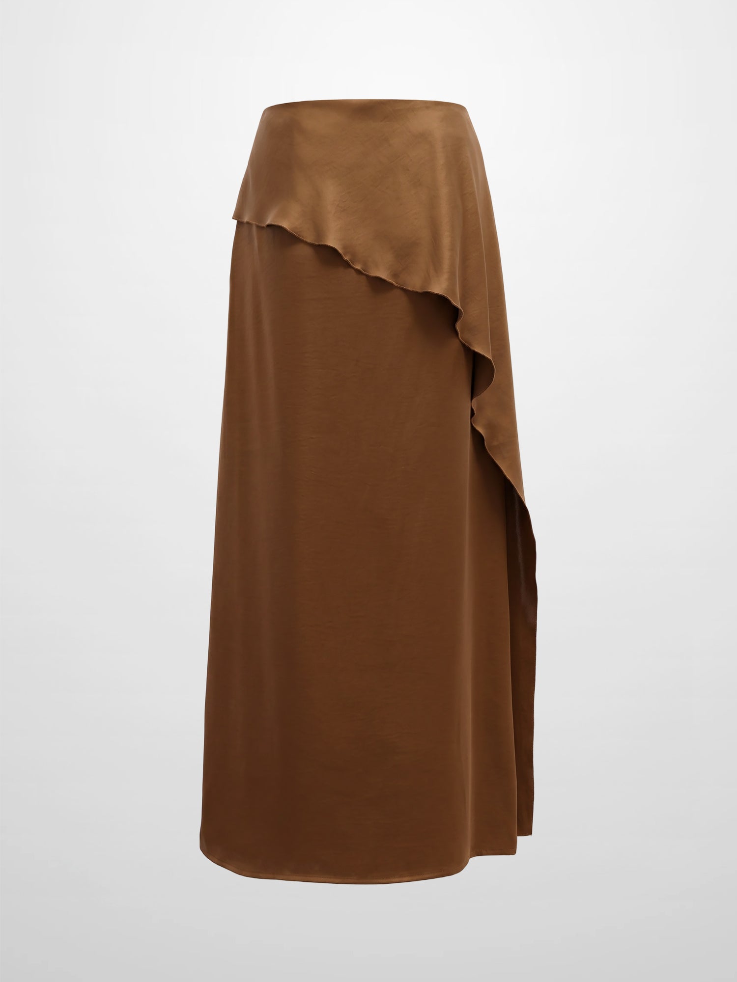 Faux Satin Ruffle Skirt - Bronze