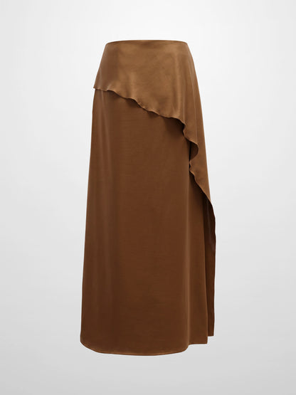 Faux Satin Ruffle Skirt - Bronze
