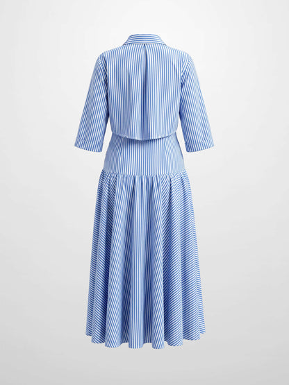 Ruched Knot Dress-Blue/White Stripe