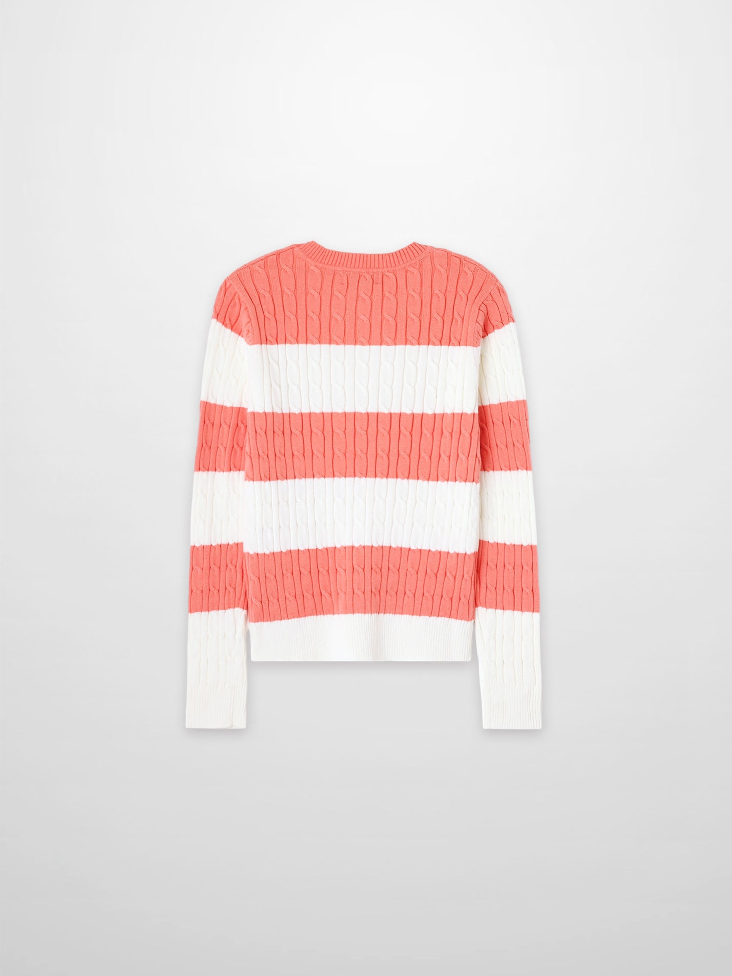 Striped Cable Sweater-Coral/White