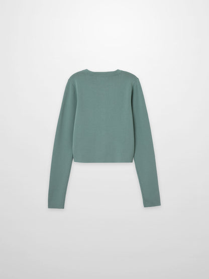 Gold Button Crop Cardigan-Sage