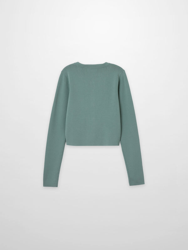 Gold Button Crop Cardigan-Sage