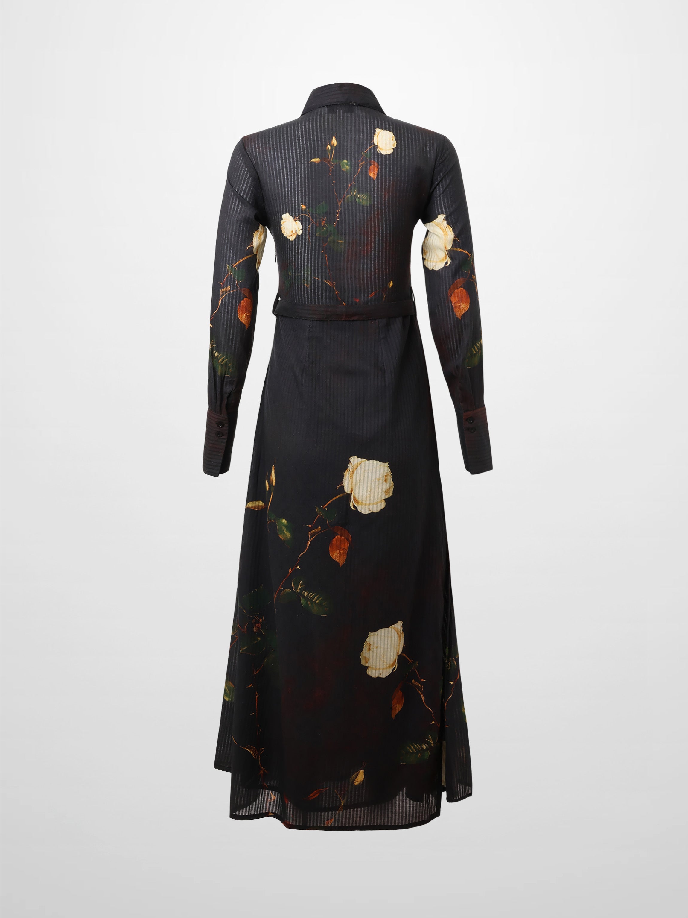 Lightweight Shirtdress-Black Floral