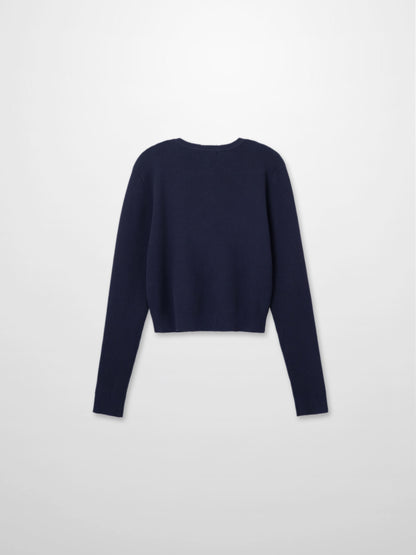 Ribbed Crew Neck Cardigan-True Navy