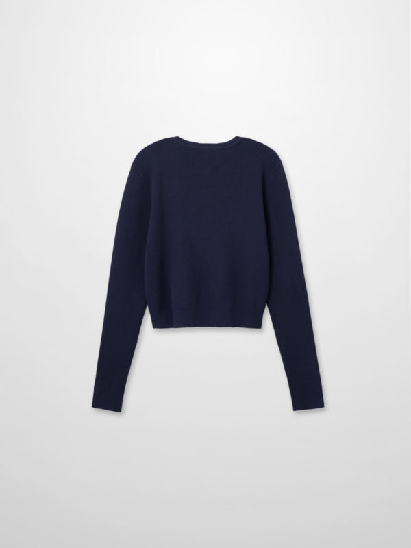 Ribbed Crew Neck Cardigan-True Navy