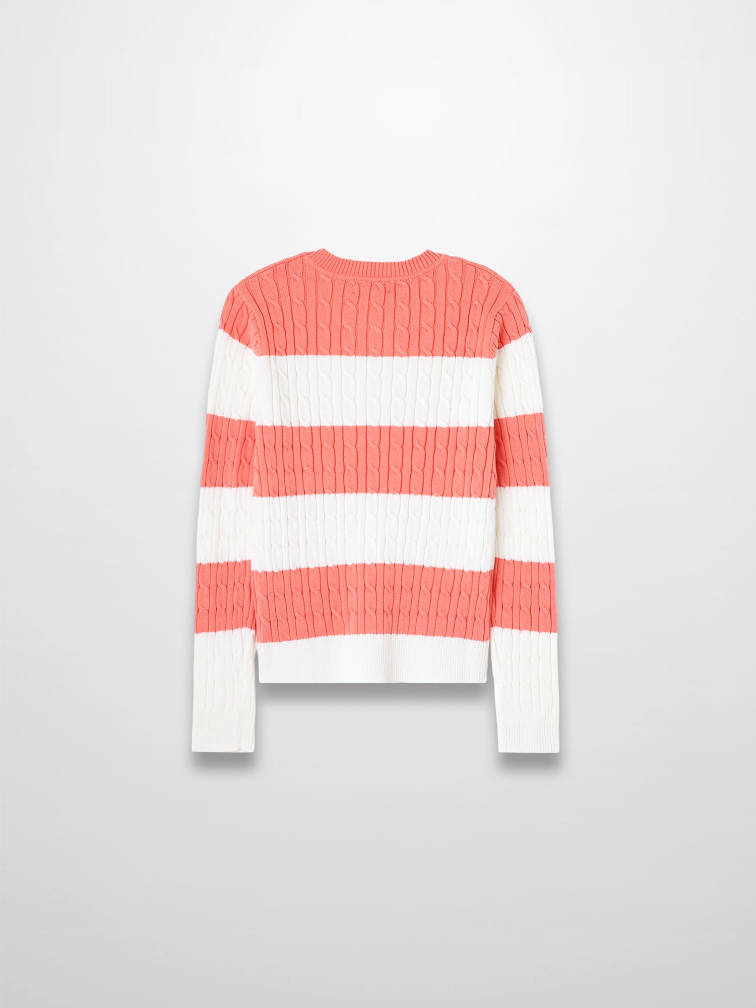Striped Cable Sweater-Coral/White